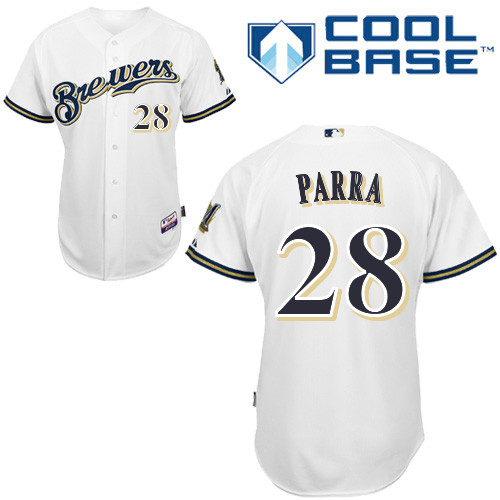 Gerardo Parra #28 MLB Jersey-Milwaukee Brewers Men's Authentic Home White Cool Base Baseball Jersey